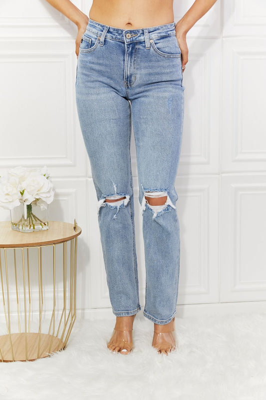 Kancan High Rise Distressed Slim Straight Jeans